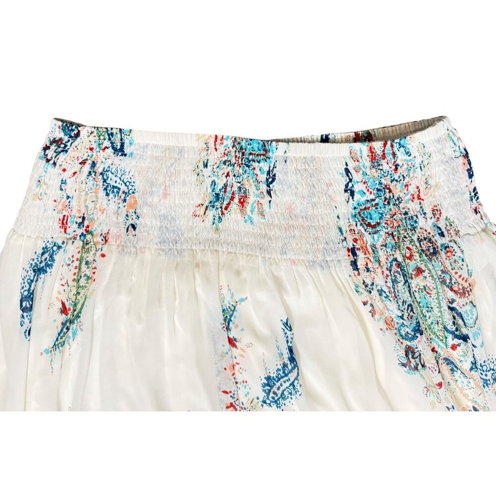 J. Jill Womens White Boho Floral Print Smocked Waist Skirt L - Picture 4 of 6